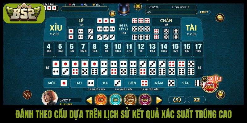 Đánh theo cầu dựa trên lịch sử kết quả xác suất trúng cao