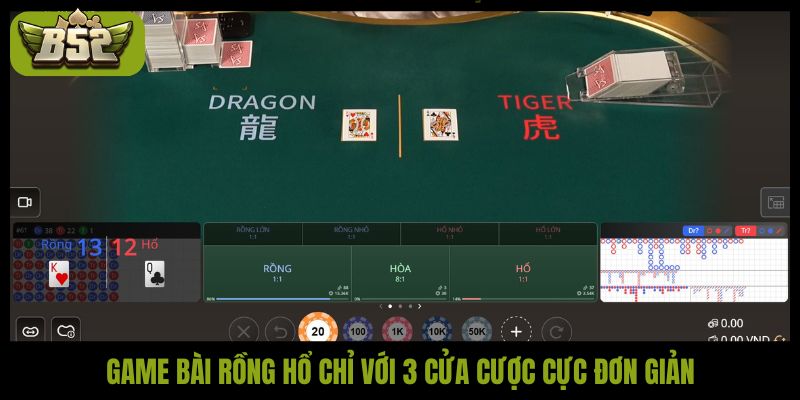 Game bài Rồng Hổ chỉ với 3 cửa cược cực đơn giản
